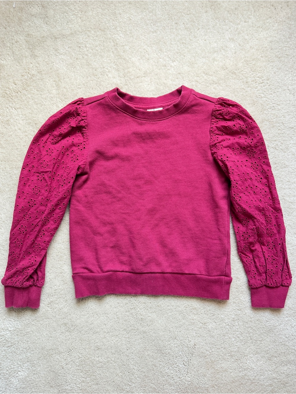 Janie and Jack Berry-colored Eyelet Puff-Sleeve Sweatshirt Girls Size 6